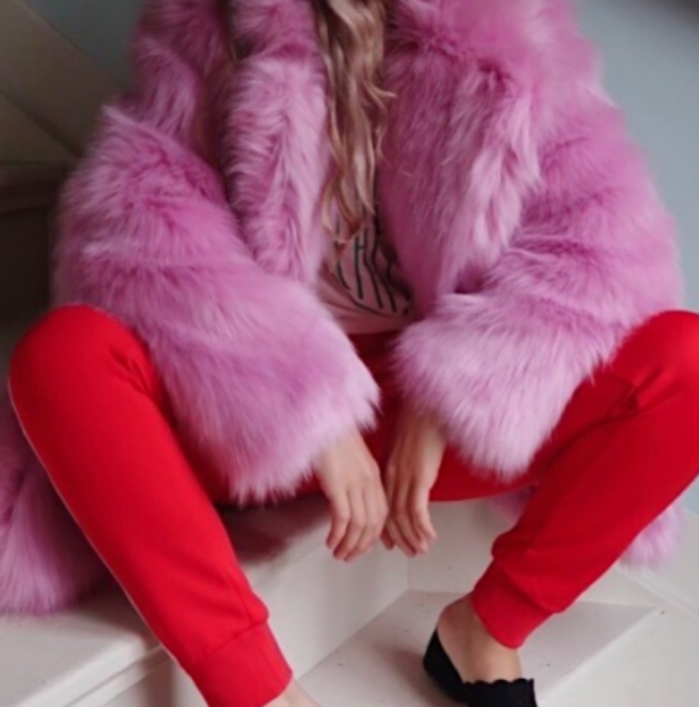 Pink fur coat